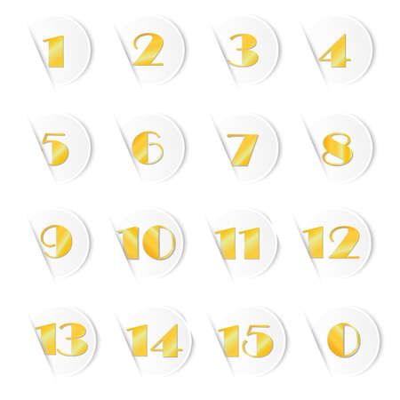 Numbers one to fifteen gold in a white paper circle with shadowの写真素材