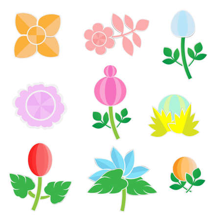 Cute colorful paper flowers and leavesのイラスト素材