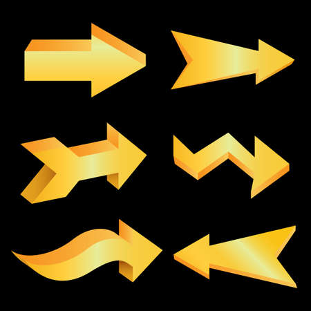 Set of golden arrow icons on black backgroundのイラスト素材