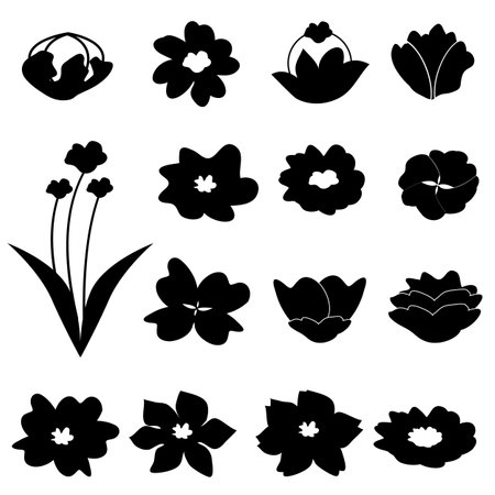 Black flower icon on a white backgroundのイラスト素材