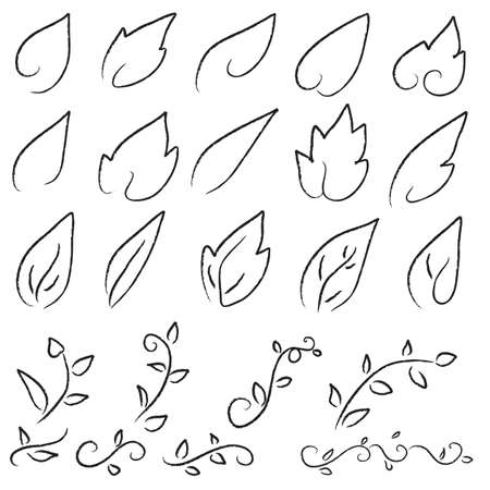 Black leaf line drawing on white backgroundのイラスト素材