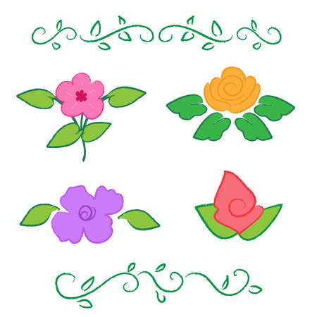 Stripes of colorful flowers and leavesのイラスト素材