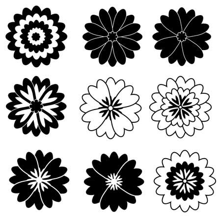 Black flower icon with overlapping petalsのイラスト素材