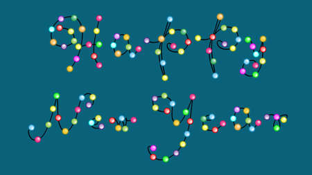 Happy new year font with colorful light bulbsのイラスト素材