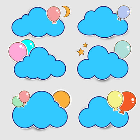 Cloud stickers decorated with balloons and starsのイラスト素材