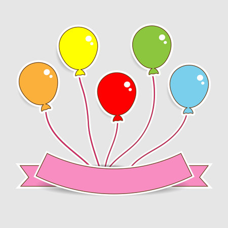 Colorful cartoon balloons with ribbon labelsのイラスト素材