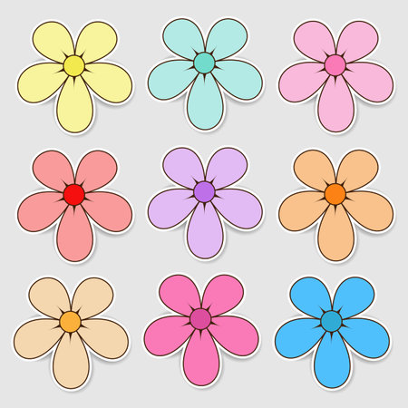 Colorful paper flowers with five petalsの写真素材