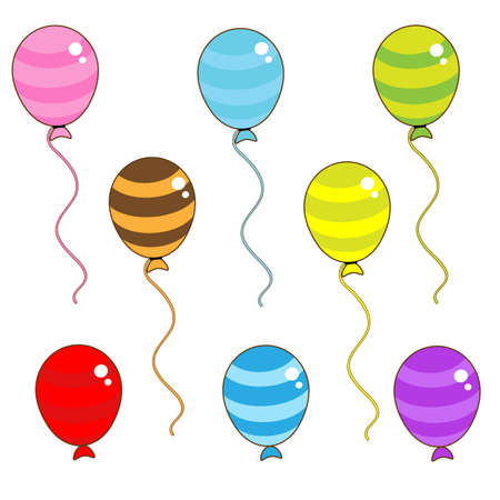 Colorful cartoon balloons with stripes on white backgroundのイラスト素材