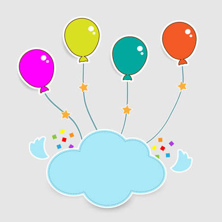 Sticker balloon with paper cloud with starsのイラスト素材