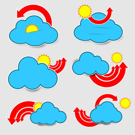 Paper cloud and paper sun with red arrowのイラスト素材