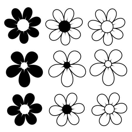 Black and white flower icon on white backgroundのイラスト素材