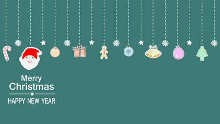 Christmas Ornaments Elements Hanging Green Backgroundのイラスト素材