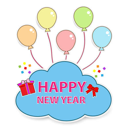 Happy new year card with balloons and giftのイラスト素材