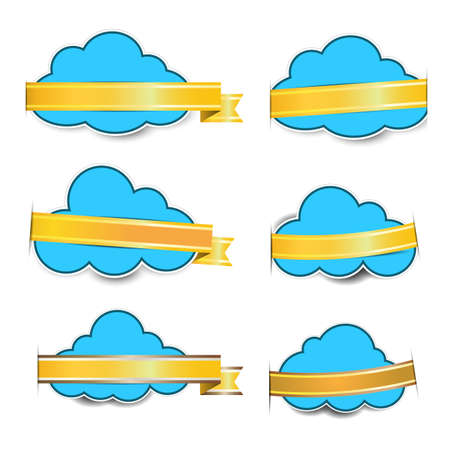 Paper clouds and golden ribbonsのイラスト素材