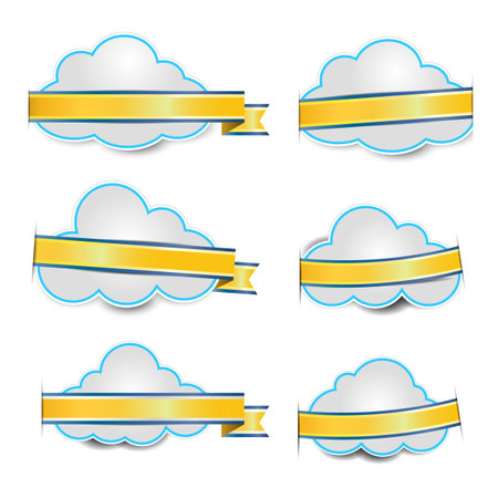 White clouds and golden ribbonsのイラスト素材