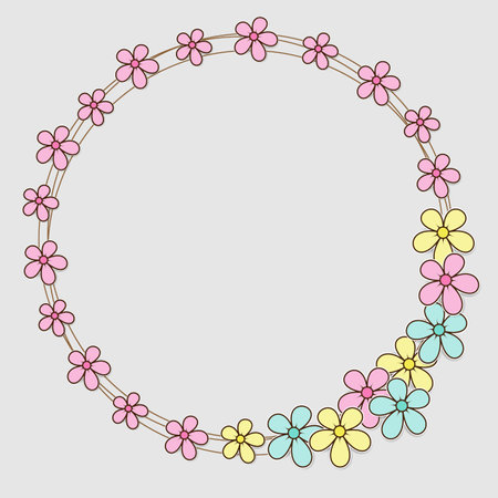 Brightly colored flower wreath backgroundのイラスト素材