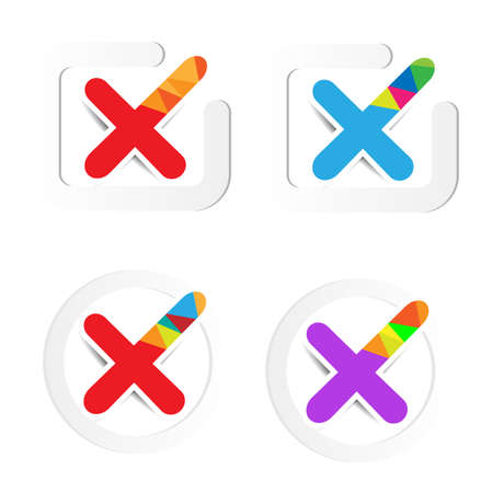 Brightly colored paper wrong markers in white paper circlesのイラスト素材