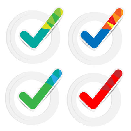 Brightly colored paper checkmarks in white paper circlesのイラスト素材