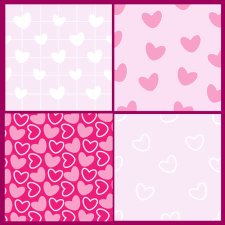 Four cute pattern background designs with heartsのイラスト素材