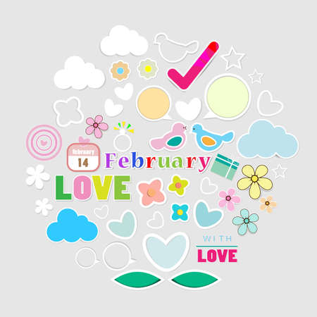 February set in a circle with decorationsのイラスト素材