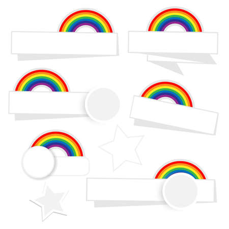 Banner paper with rainbow colored paper on white backgroundのイラスト素材