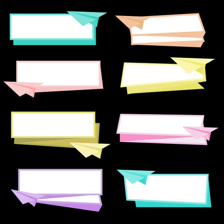 Colorful paper airplanes with banners on black backgroundのイラスト素材