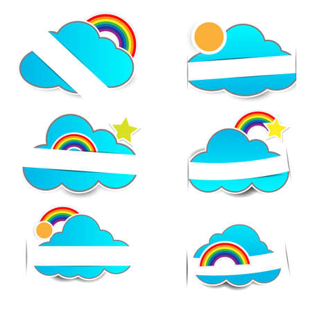 Cute paper clouds with stars on white backgroundのイラスト素材