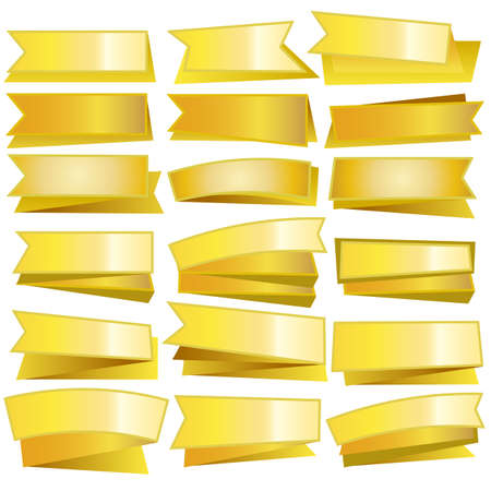 Gold ribbons paper banners on white backgroundのイラスト素材