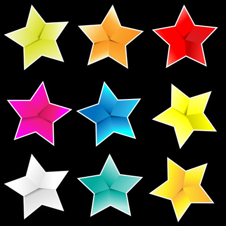 Brightly colored origami paper stars on black backgroundのイラスト素材