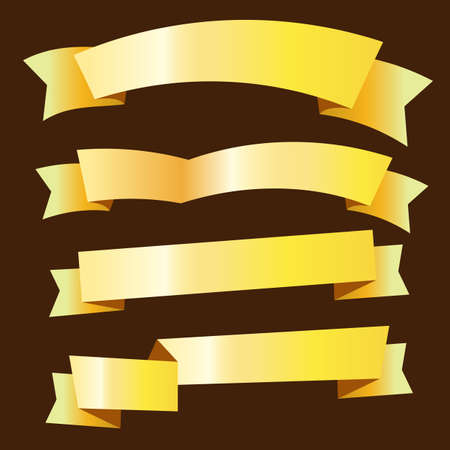 Set of golden ribbons on brown backgroundのイラスト素材