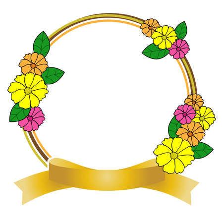 Flower with circle and golden ribbonのイラスト素材