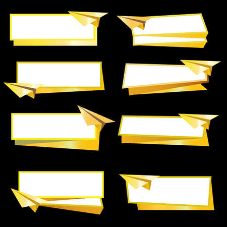 Golden paper airplane with banner on black backgroundのイラスト素材
