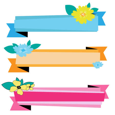 Set of bright colored ribbons with flowersのイラスト素材