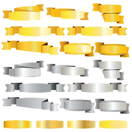 Gold and silver banner ribbon on white backgroundのイラスト素材