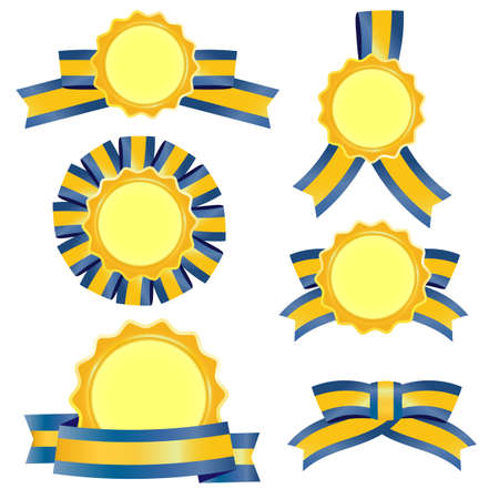 Gold award badge and blue ribbonのイラスト素材