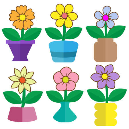 Simple flat flower icon with potのイラスト素材