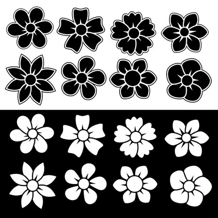 White and black flower icon on white backgroundのイラスト素材