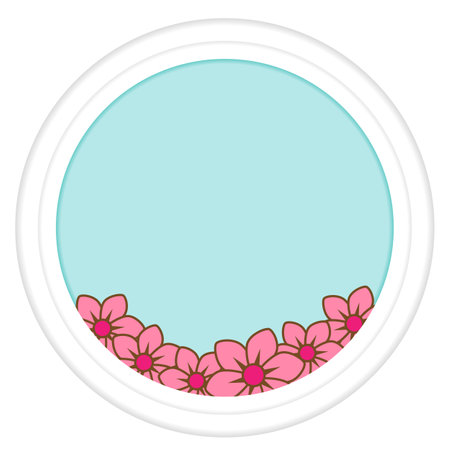 Pink flowers in white circle paperのイラスト素材