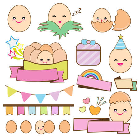 Cute eggs icon with decorations on white backgroundのイラスト素材