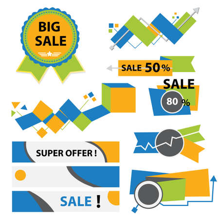 Banners and price tags with decorationsのイラスト素材