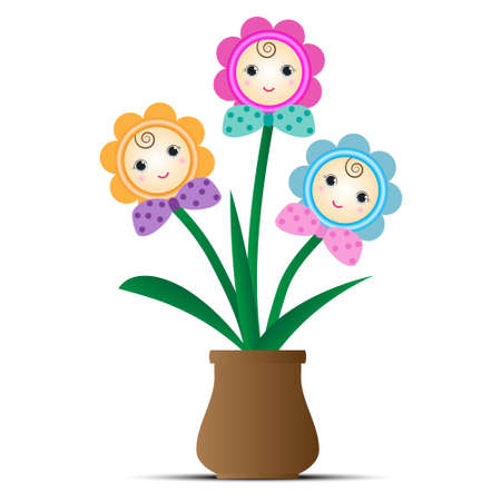 Cute face flowers in potsのイラスト素材