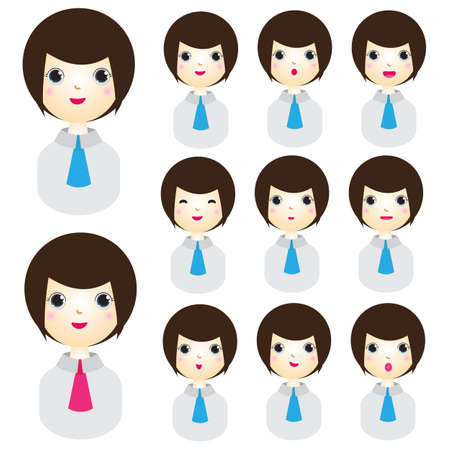Cute girl character with short hair for animated creation people with emotions face animation mouthのイラスト素材