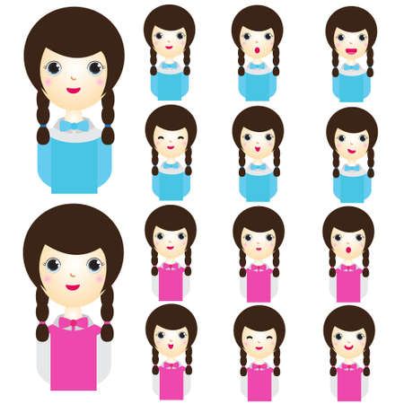 Cute girl character braiding hair for animation with facial expressions mouth animationのイラスト素材