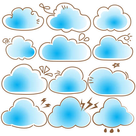 Set of cute blue cloud frames on white background.のイラスト素材