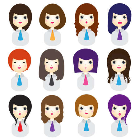 Cartoon women with different hairstyles in uniformsのイラスト素材