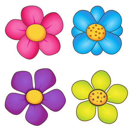 Set of colorful cute cartoon flowersの写真素材