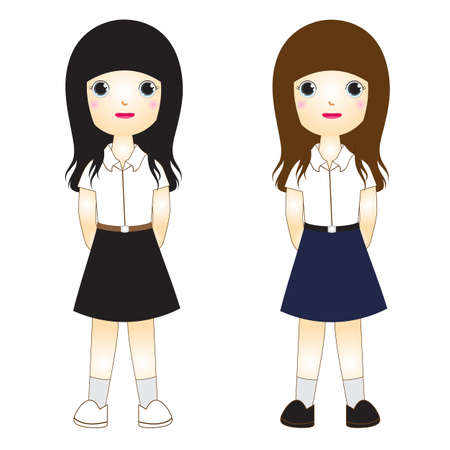 Cute cartoon little girl wearing a student uniformのイラスト素材