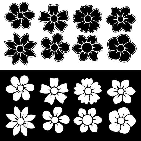 Set of white and black flower iconsのイラスト素材