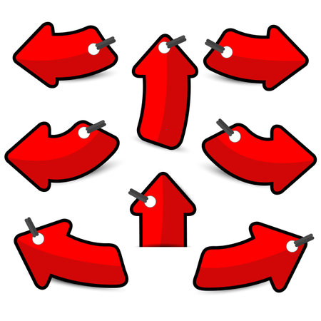 Red cartoon arrow sign on white backgroundのイラスト素材