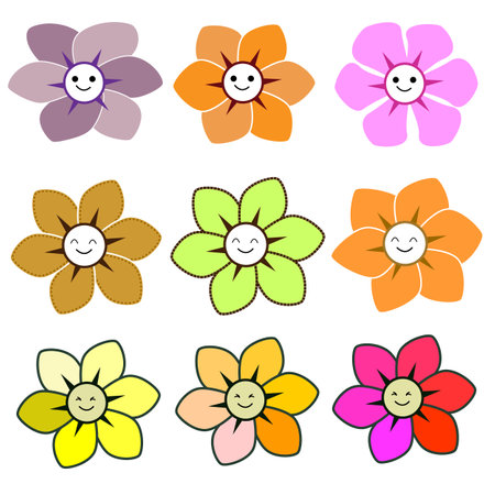 Smiley face cartoon flower on white backgroundのイラスト素材